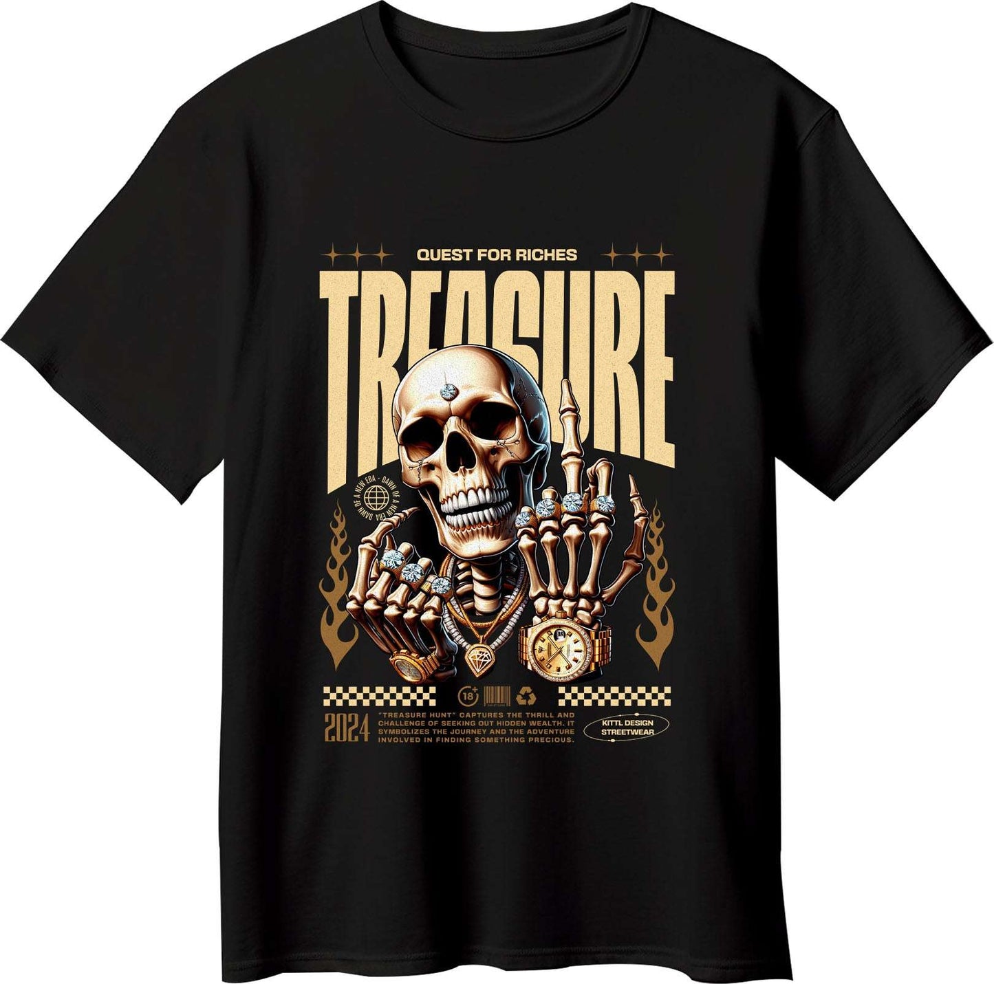 Black Graphic T Shirt for Men – Treasure Skull Design - Opendoor Accessories