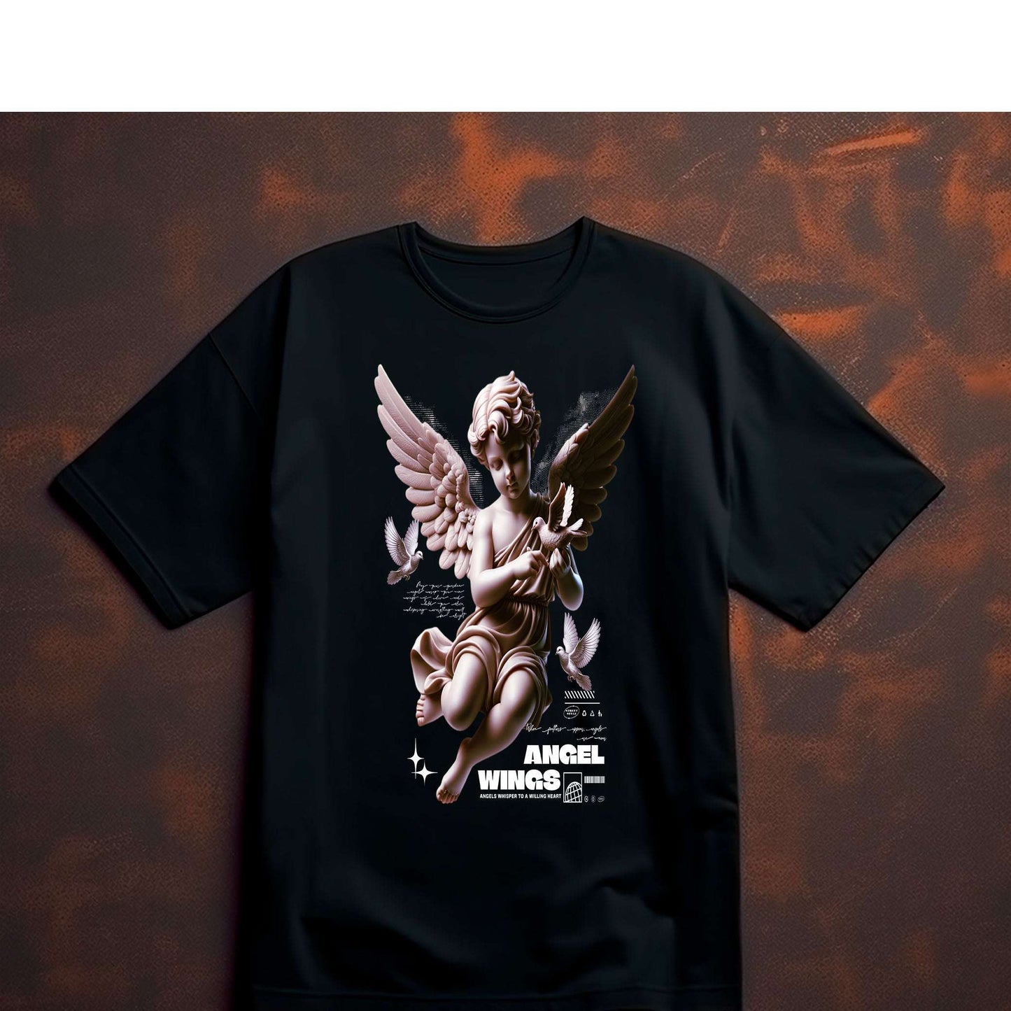 Black Graphic T Shirt for Men – Angel Wings Design - Opendoor Accessories
