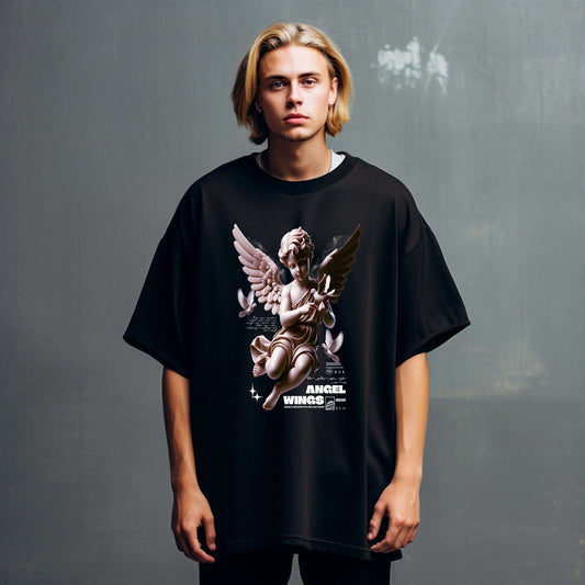 Black Graphic T Shirt for Men – Angel Wings Design - Opendoor Accessories