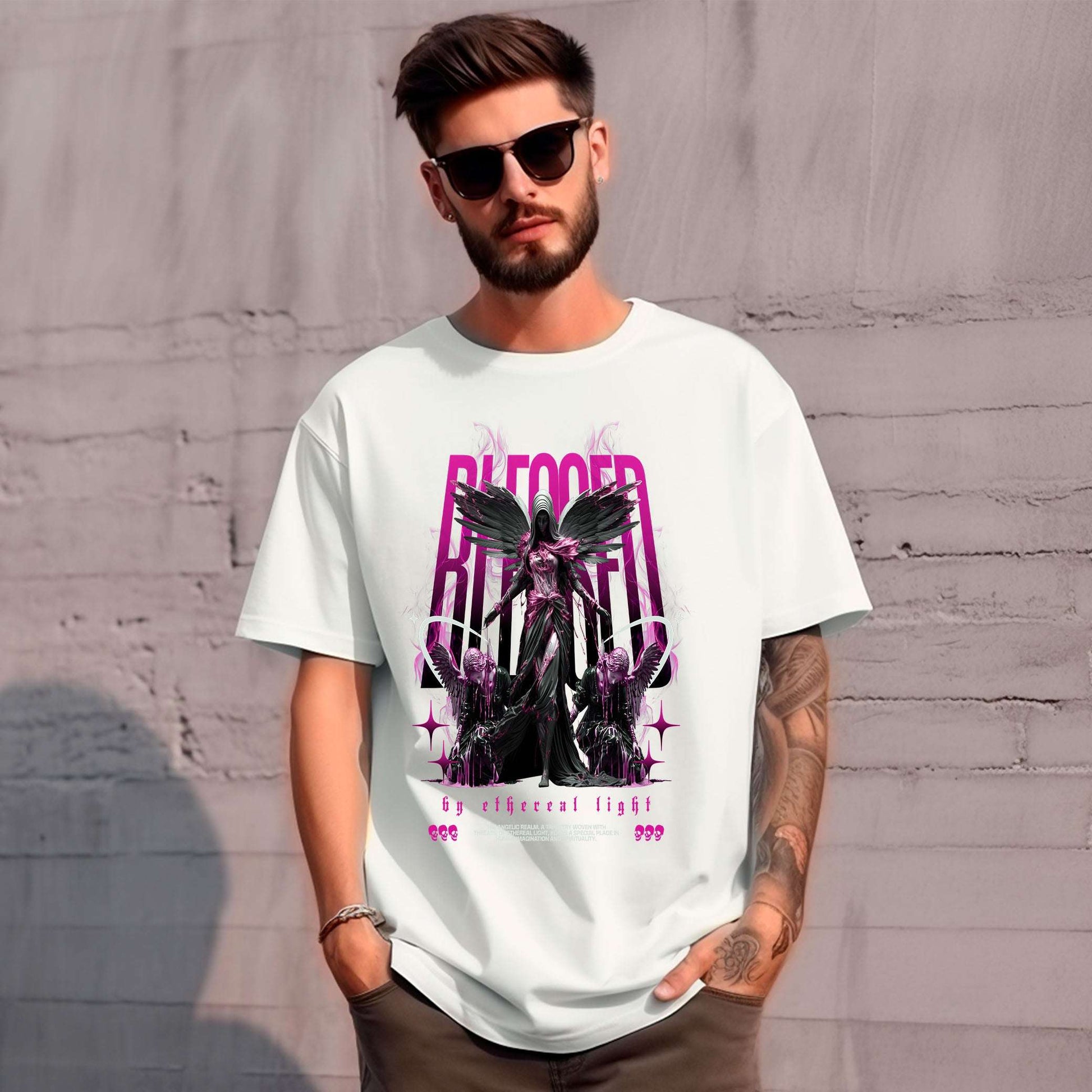 Blessed by Light Design - White Graphic T Shirt for Men - Opendoor Accessories