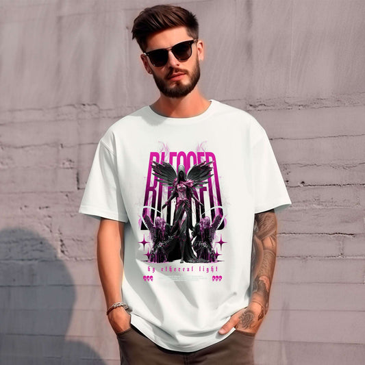 Blessed by Light Design - White Graphic T Shirt for Men - Opendoor Accessories