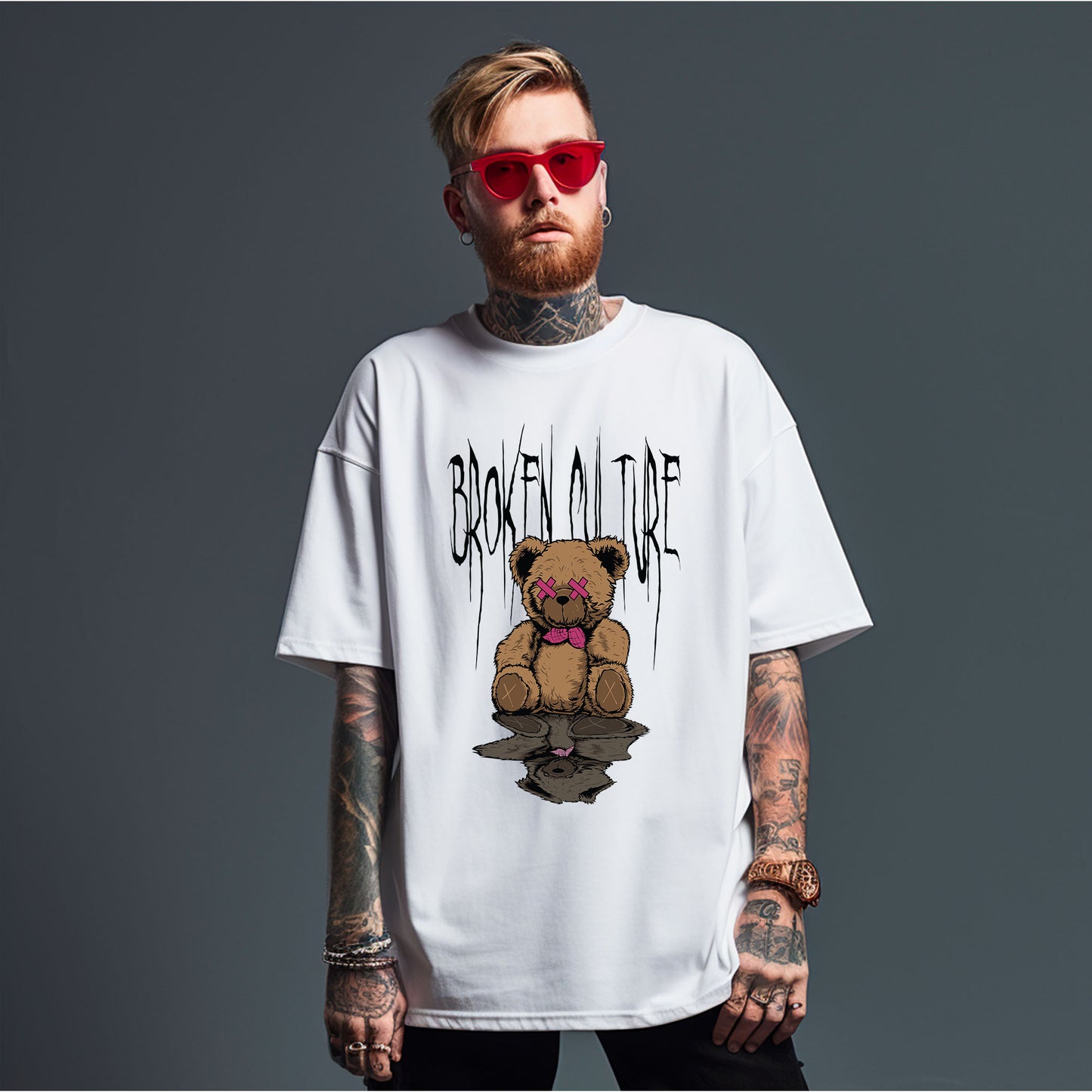 Broken Culture T-Shirt | Distressed Teddy Bear Streetwear - Opendoor Accessories
