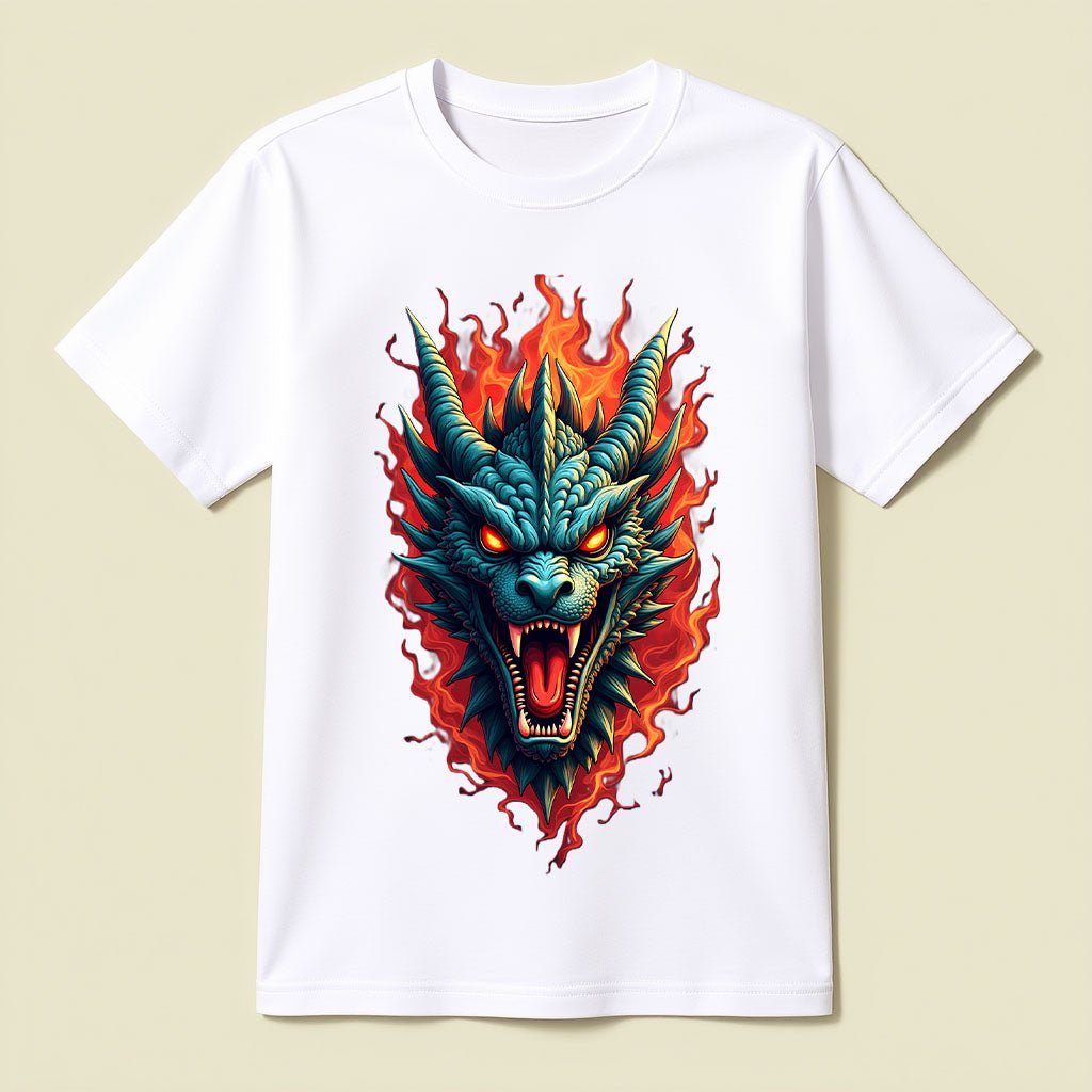 Dragon in Fire T-Shirt | Mythic Fantasy Streetwear Tee - Opendoor Accessories