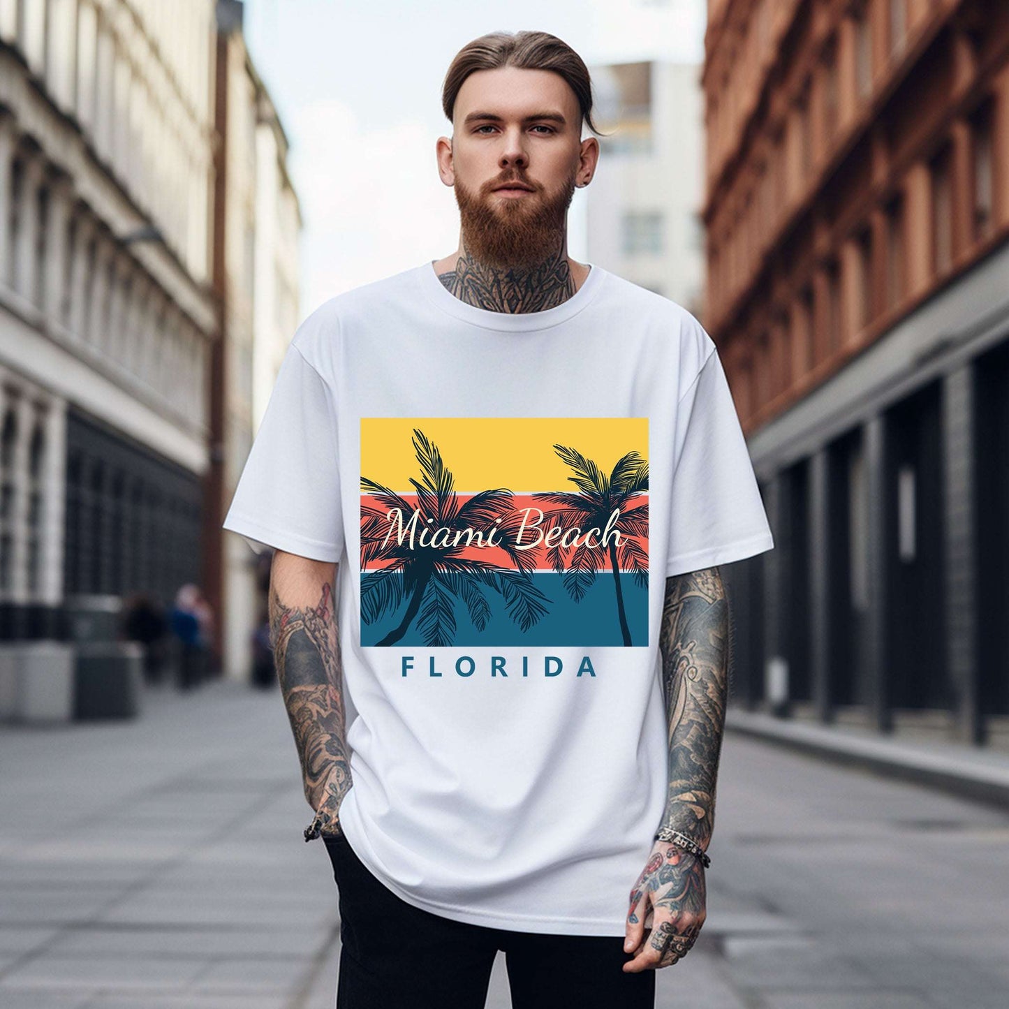 Miami Beach Florida T-Shirt | Retro Palm Tree Streetwear - Opendoor Accessories