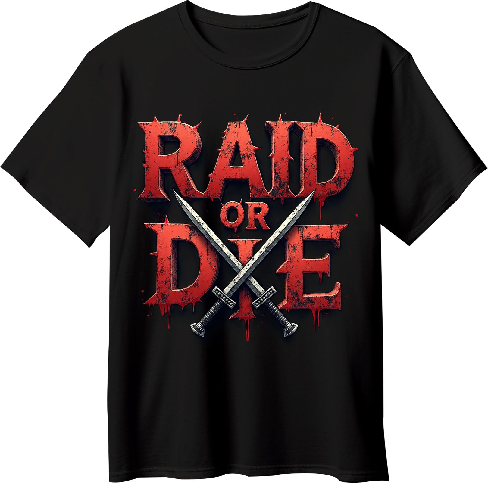 Raid or Die Gaming T-Shirt | Swords Gamer Streetwear Tee - Opendoor Accessories