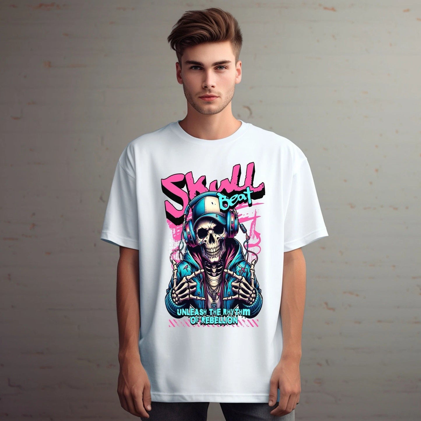 Skull Beat T-Shirt | Neon Streetwear Music Graphic Tee - Opendoor Accessories