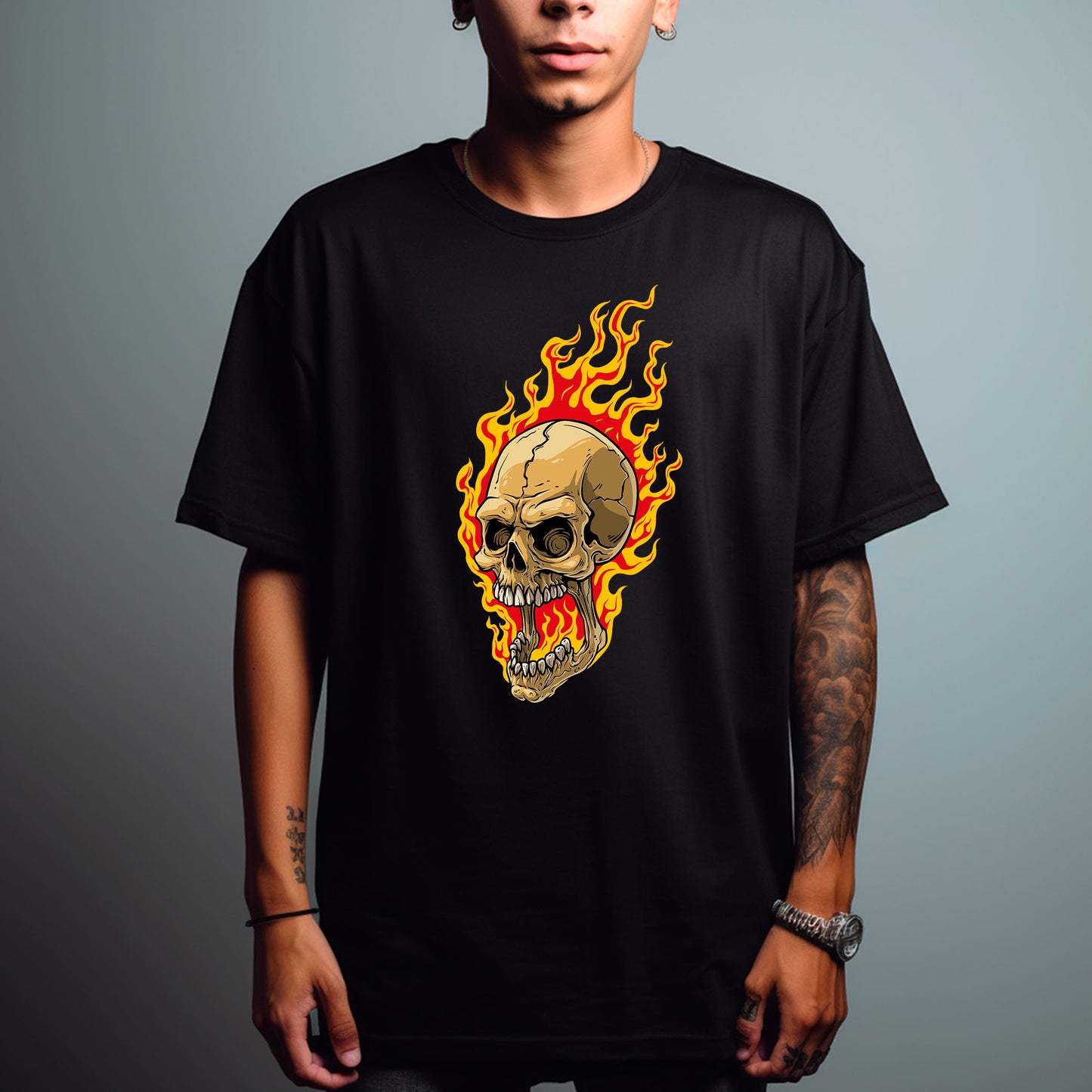 Skull on Fire T-Shirt - Opendoor Accessories